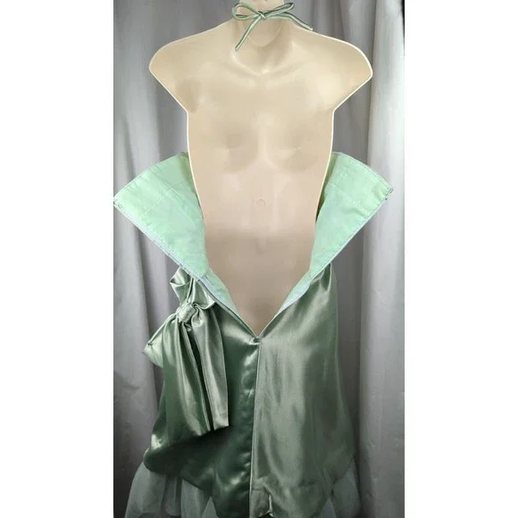 Vintage 50s Tulle Prom Dress Seafoam Green Satin Silk Halter Ruched Mint XXS XS - Picture 11 of 13